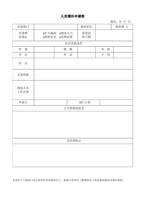 人员增补申请表