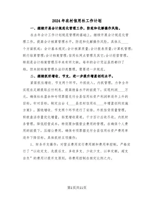 2024年农村信用社工作计划(三篇)