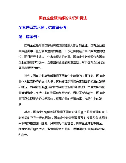 国有企业融资部的认识和看法