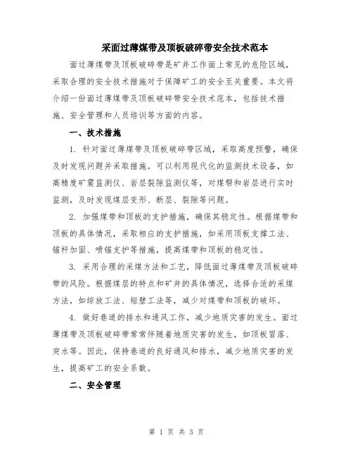 采面过薄煤带及顶板破碎带安全技术范本