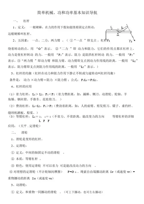 简单机械、功和功率知识点总结