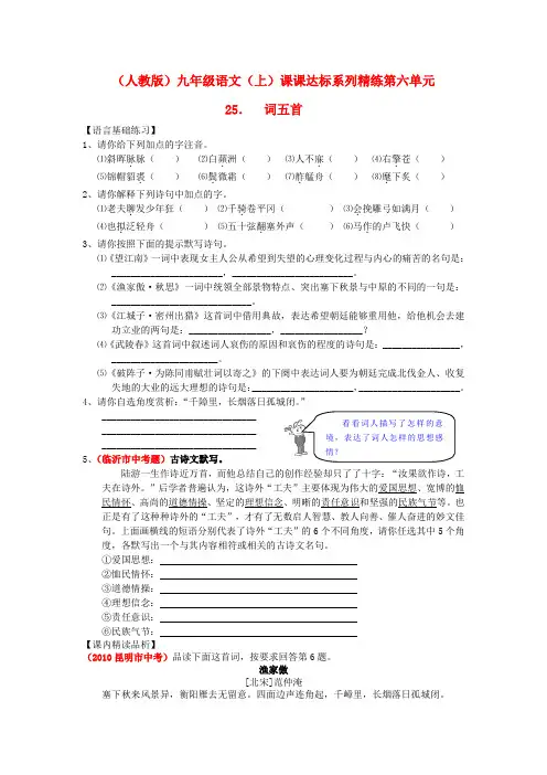 九年级语文上册 第六单元 25 词五首课课达标系列精练 新人教版