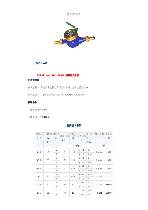 各种水表参数概述