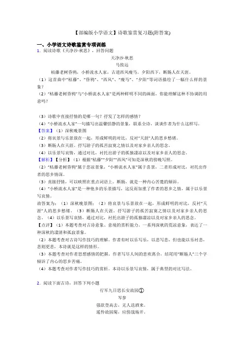 【部编版小升初语文】诗歌鉴赏复习题(附答案)