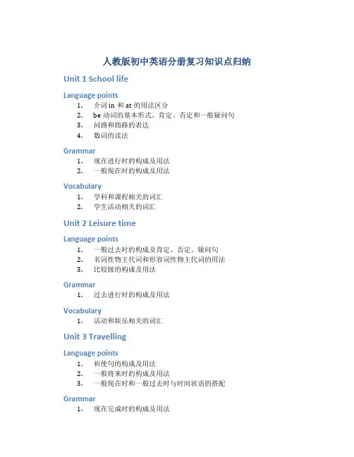 人教版初中英语分册复习知识点归纳总结