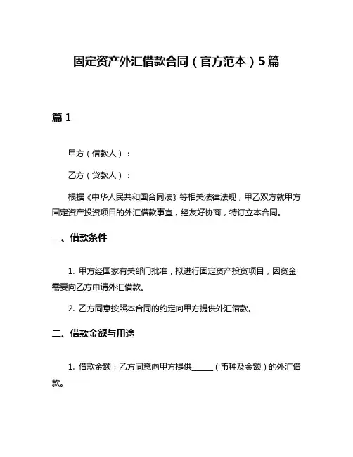 固定资产外汇借款合同(官方范本)5篇