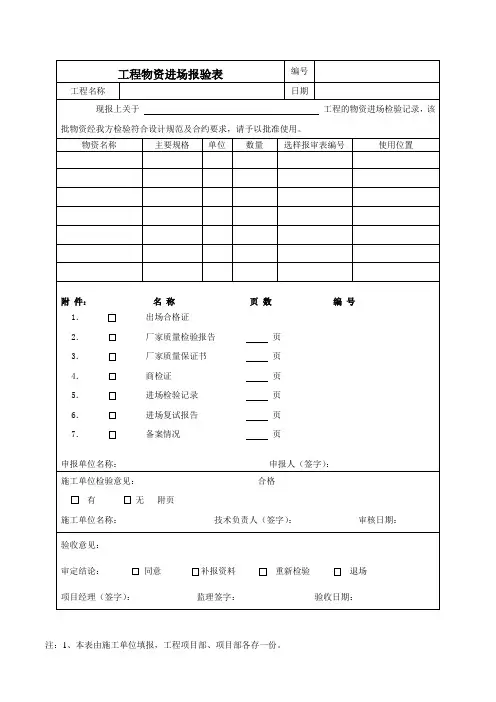 材料进场验收单