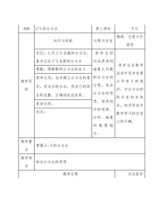 2~5的分与合-教学设计公开课