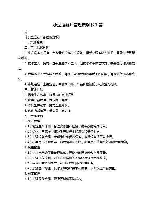 小型拉链厂管理策划书3篇
