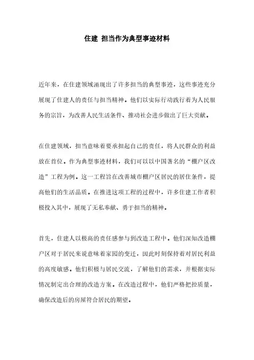 住建 担当作为典型事迹材料