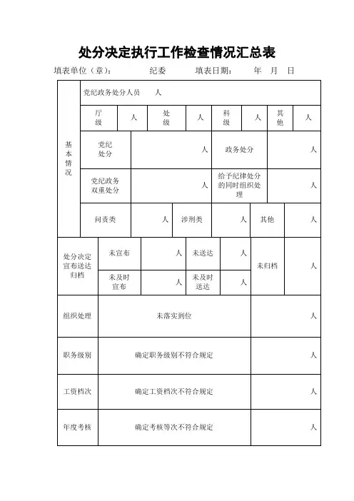 处分决定执行工作检查情况汇总表