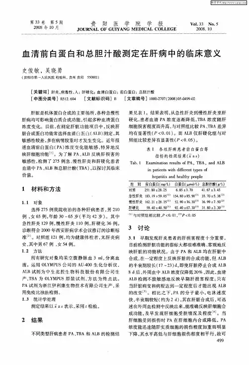 血清前白蛋白和总胆汁酸测定在肝病中的临床意义