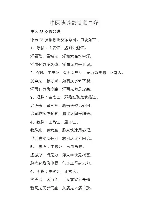 中医脉诊歌诀顺口溜