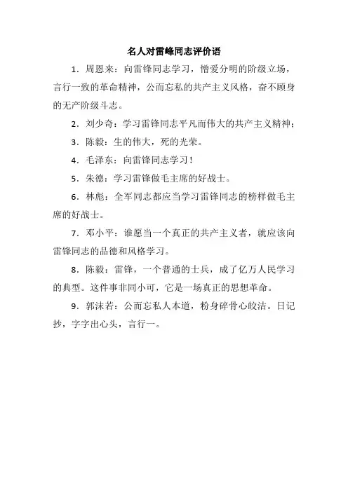 名人对雷峰同志评价语