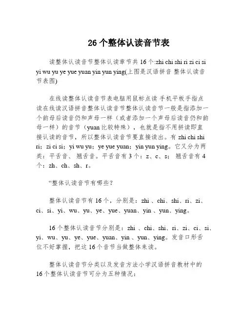 26个整体认读音节表