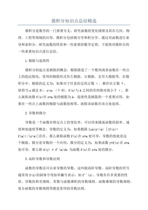 微积分知识点总结精选