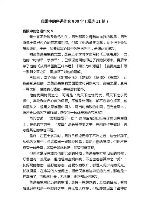 我眼中的鲁迅作文800字（精选11篇）