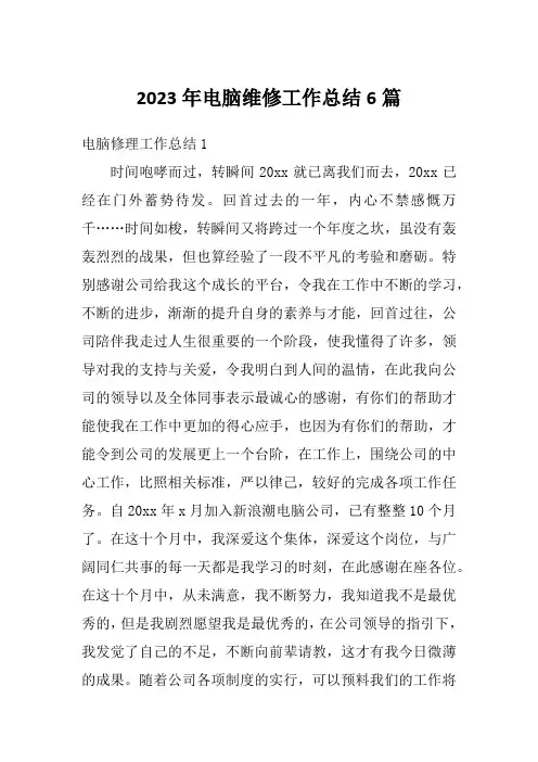 2023年电脑维修工作总结6篇