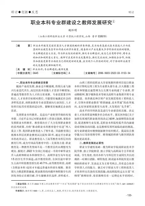 职业本科专业群建设之教师发展研究