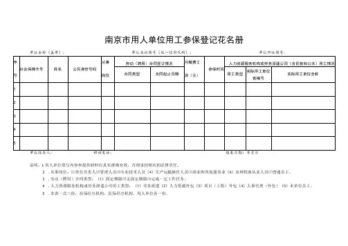 南京市用人单位用工参保登记花名册