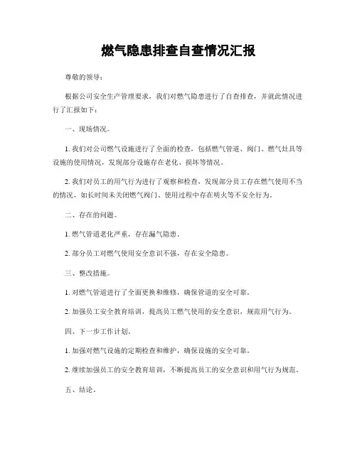 燃气隐患排查自查情况汇报