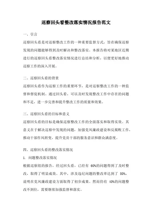 巡察回头看整改落实情况报告范文