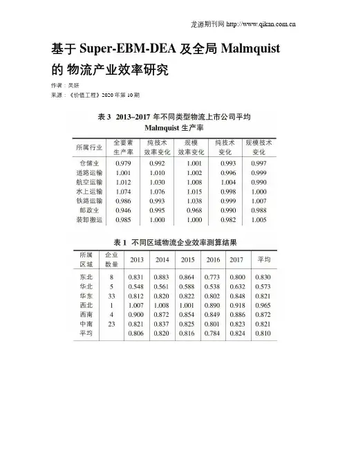 基于Super-EBM-DEA及全局Malmquist的  物流产业效率研究