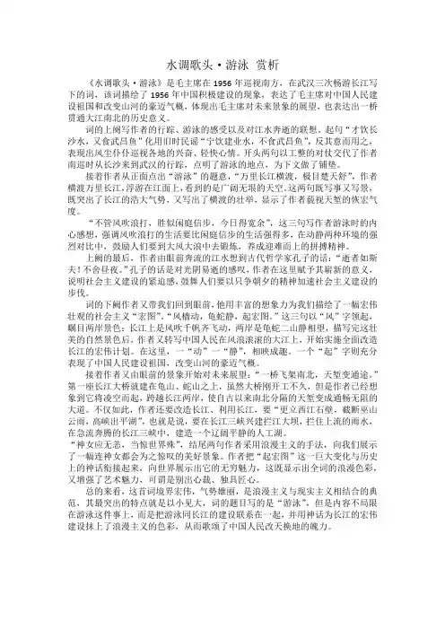 水调歌头·游泳 赏析