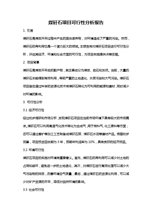 煤矸石项目可行性分析报告