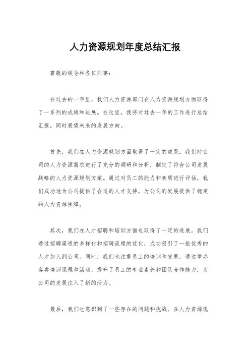 人力资源规划年度总结汇报