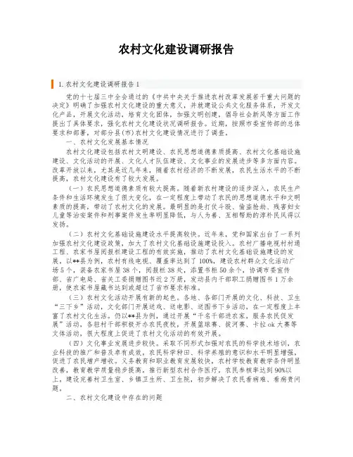 农村文化建设调研报告