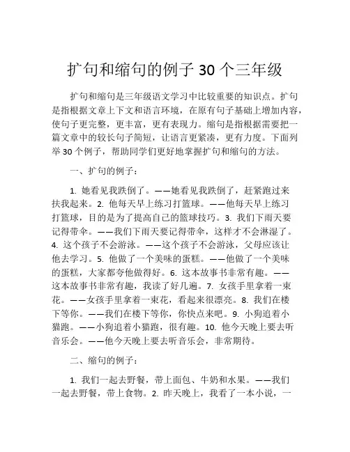扩句和缩句的例子30个三年级