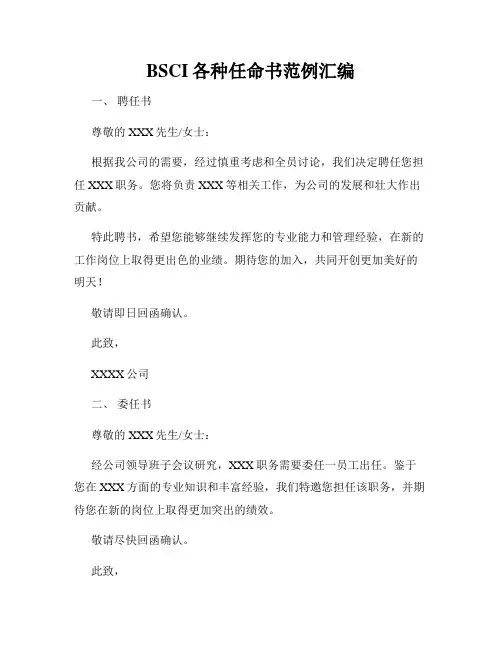 BSCI各种任命书范例汇编