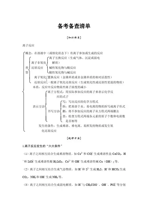 最新高考化学高分突破专题三离子反应备考备查清单和专题训练