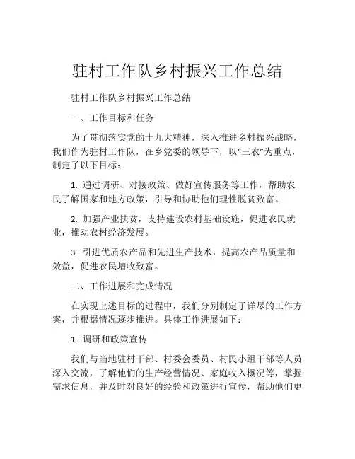 驻村工作队乡村振兴工作总结