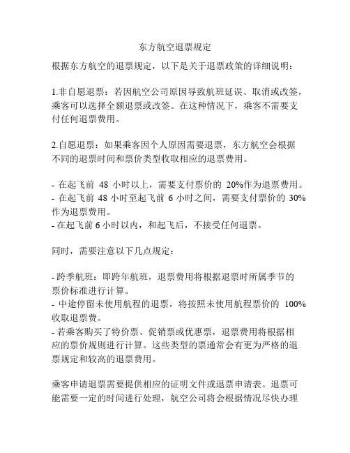 东方航空退票规定