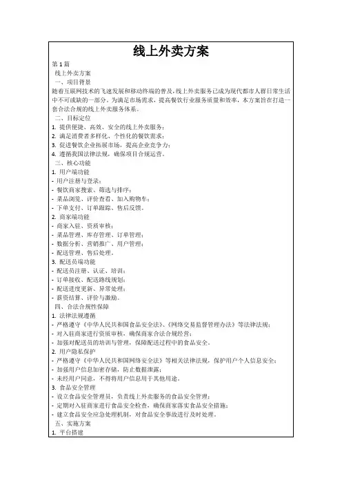 线上外卖方案