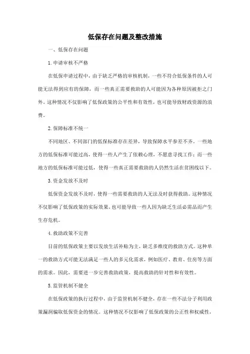 低保存在问题及整改措施
