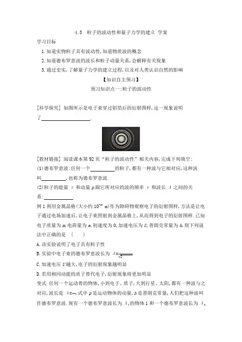 粒子的波动性和量子力学的建立学案-高二下学期物理人教版(2019)选择性必修第三册