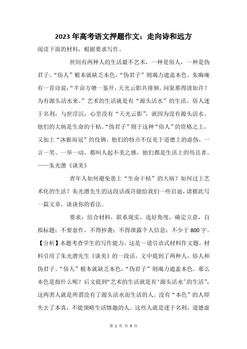 2023年高考语文押题作文：走向诗和远方