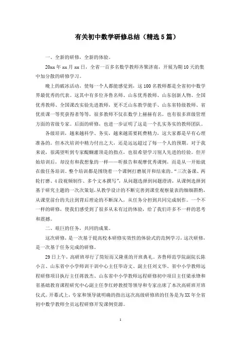 最新初中数学研修总结