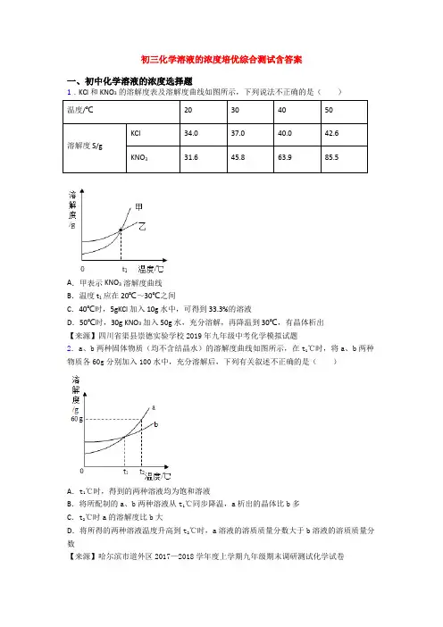 初三化学溶液的浓度培优综合测试含答案