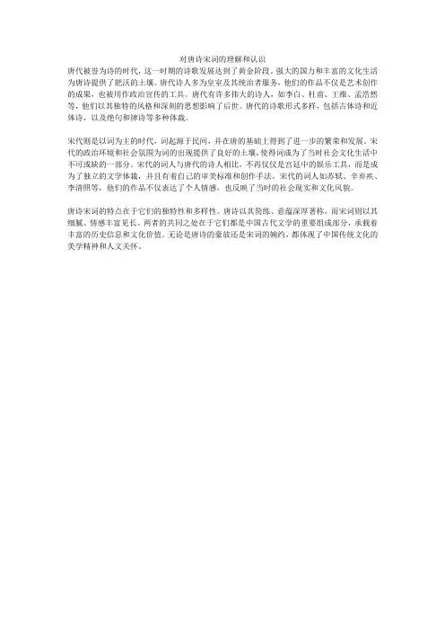对唐诗宋词的理解和认识
