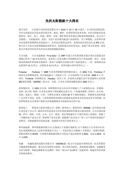 光伏太阳能板十大排名