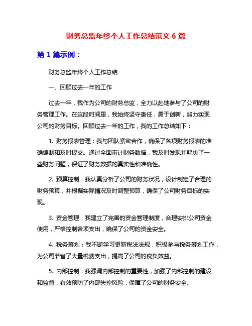 财务总监年终个人工作总结范文6篇
