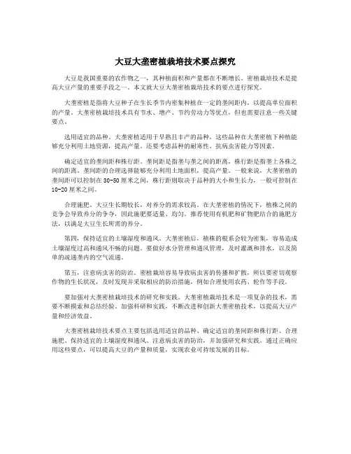 大豆大垄密植栽培技术要点探究