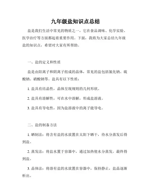 九年级盐知识点总结