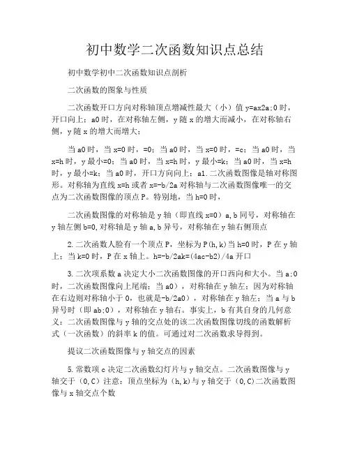 初中数学二次函数知识点总结
