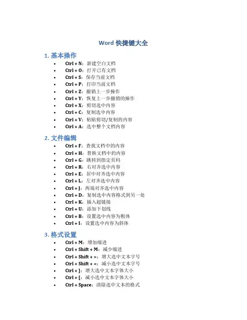 word快捷键大全