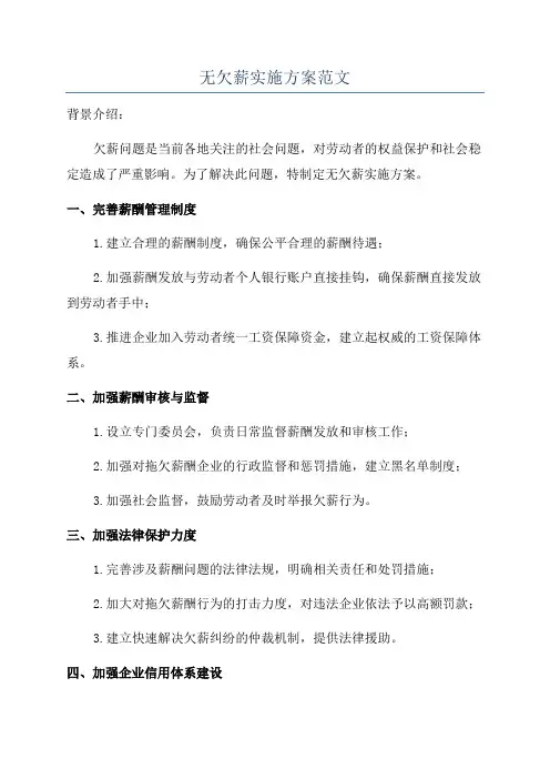 无欠薪实施方案范文
